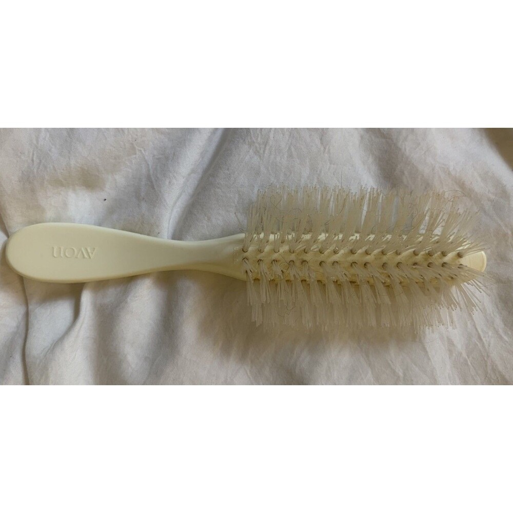Vintage Avon Half Round Hair Brush Nylon Bristles White Cream 8" 8 Rows Bristles